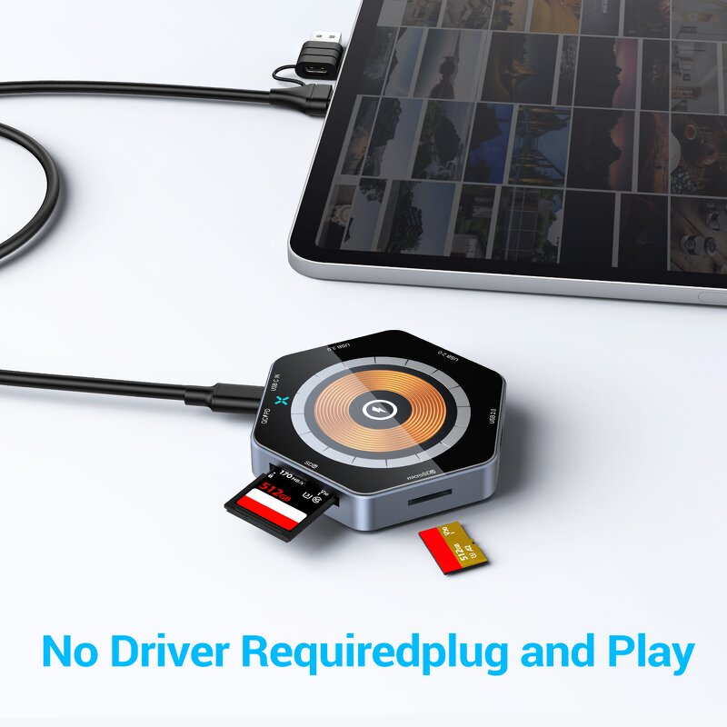 USB Hub Docking Station Supplier - OEM 15w 6-in-1 Accurate Positioning Charging Stand Usb3.0 Sd/tf Reader