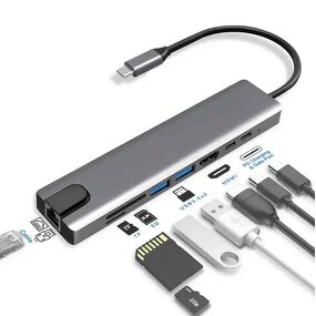 USB Type C Hub Manufacturer - OEM 8 in 1 Multi Function Adapter for MacBook Pro Windows Laptops