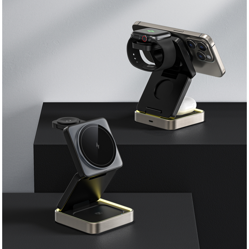 Foldable Wireless Charger Factory - OEM 2024 New 15W 3-in-1 Phone Stand Fast PD QC3.0 Aluminum