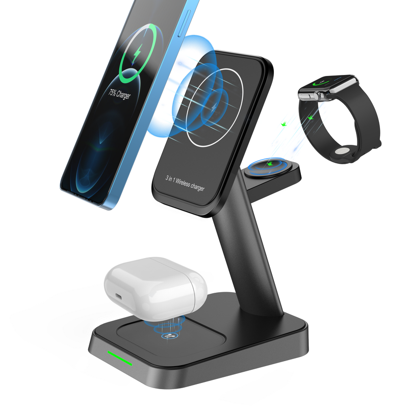Magnetic Wireless Charger Factory - OEM 2024 New 3 in 1 for Smart Watch Earbuds Mobile 15W