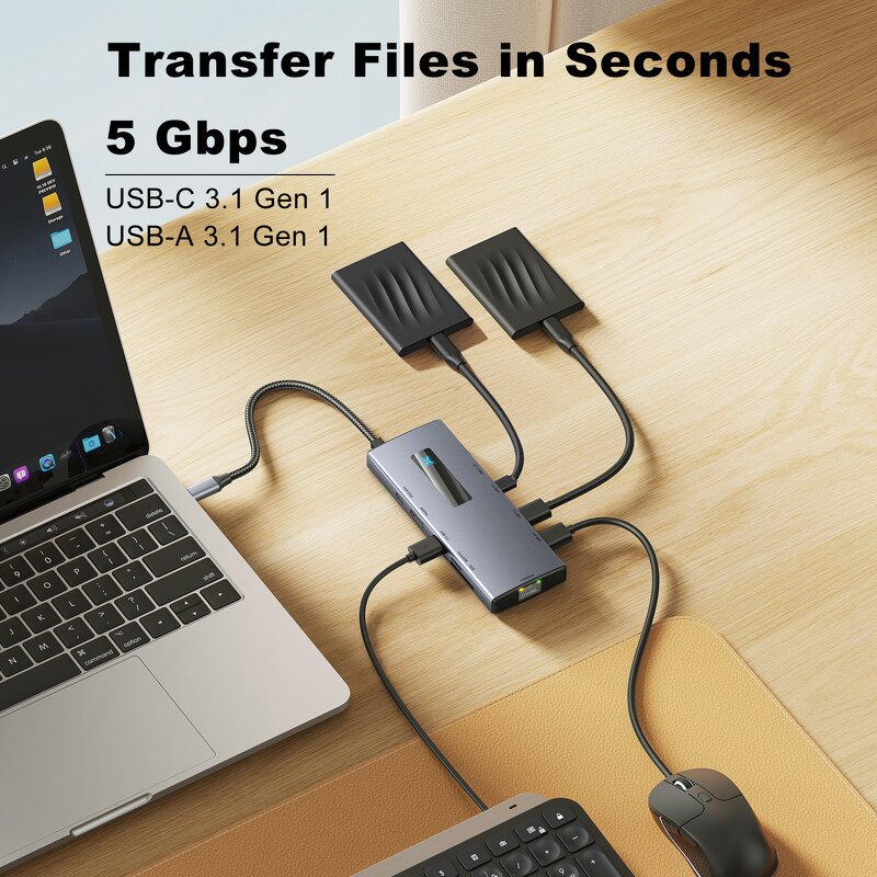 USB Type C Hub Manufacturer - OEM 2024 New 10 in 1 with Light RJ45 1000m Usb c 3.0