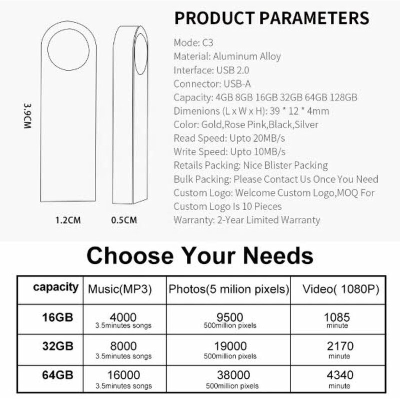 USB 2.0 Flash Drives Factory - OEM 8GB 128GB Memory USB Stick Metal Pen Drive