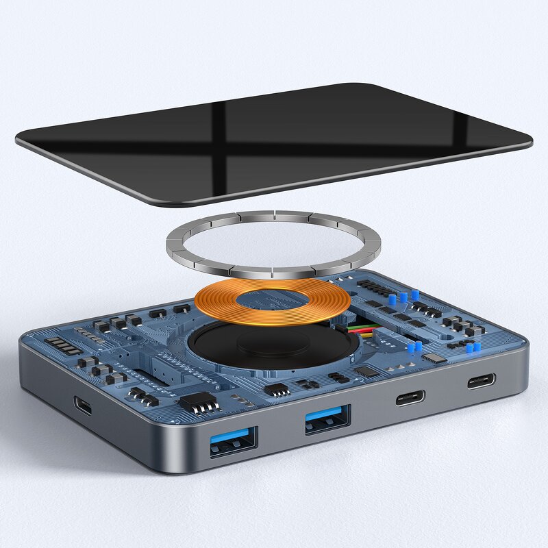 Type-C Hub Factory - OEM 10 in 1 Dock Station with 15W Wireless Charger USB3.0 PD Adapter