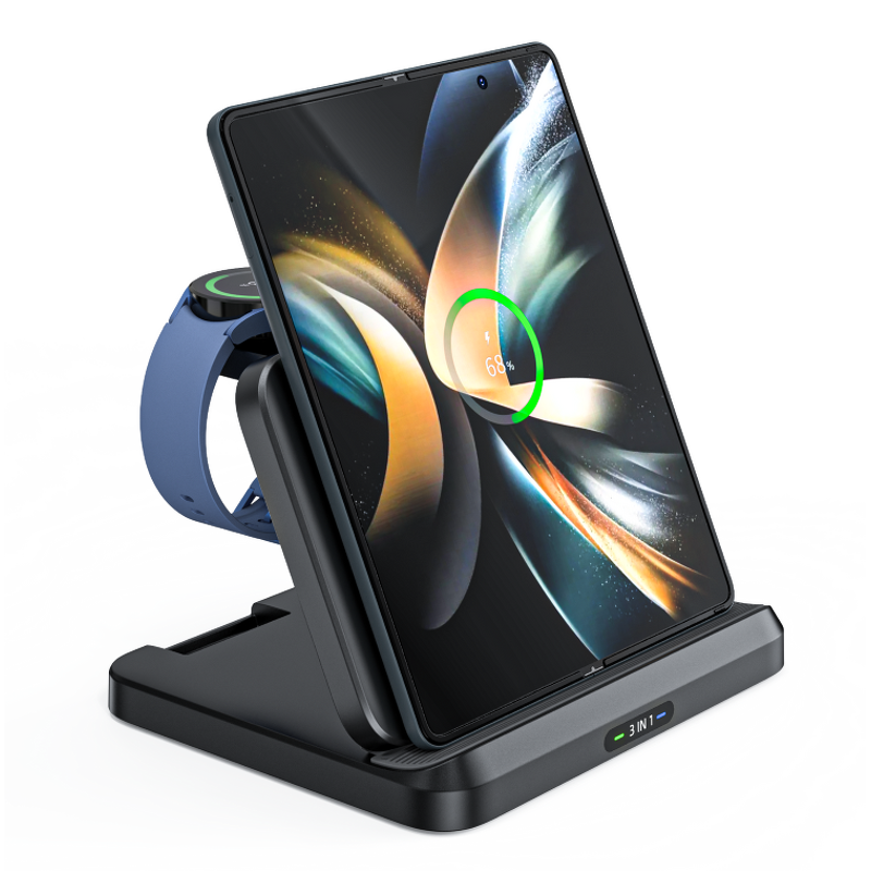 Wireless Charger Factory - OEM 2024 New 3-in-1 Induction 15w Dual Coil Foldable for Phones