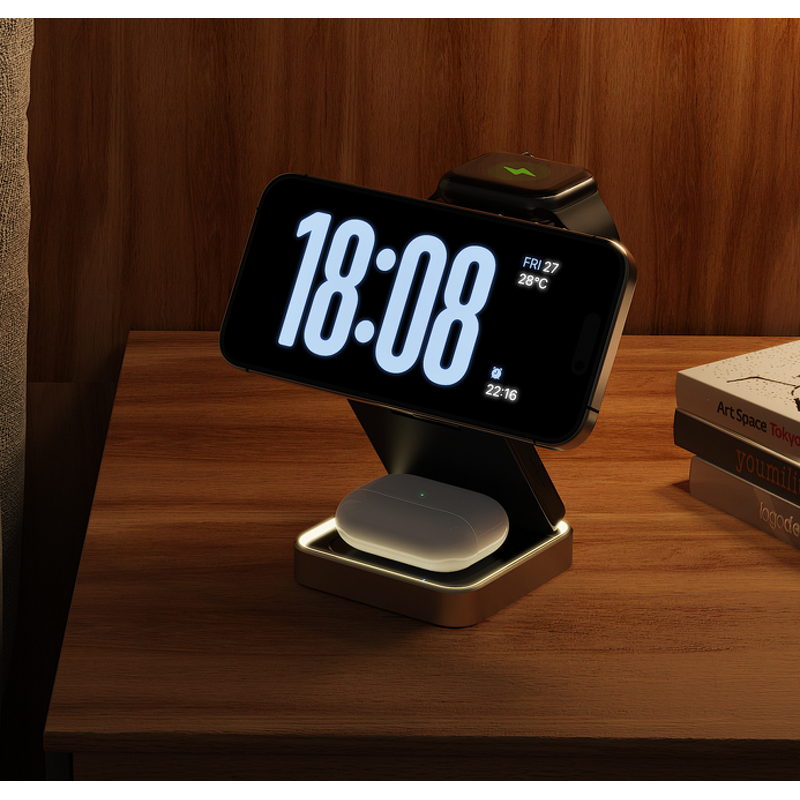 Foldable Wireless Charger Factory - OEM 2024 New 15W 3-in-1 Phone Stand Fast PD QC3.0 Aluminum