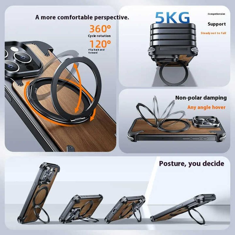 Phone Case Manufacturer - OEM Walnut Wood Magnetic Frameless with Rotate Ring Stand