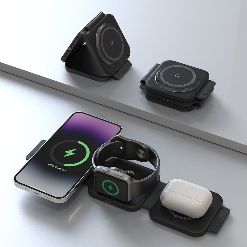 Magnetic Wireless Charger Manufacturer - OEM Custom Logo 3-in-1 Foldable 15W Quick for iPhone