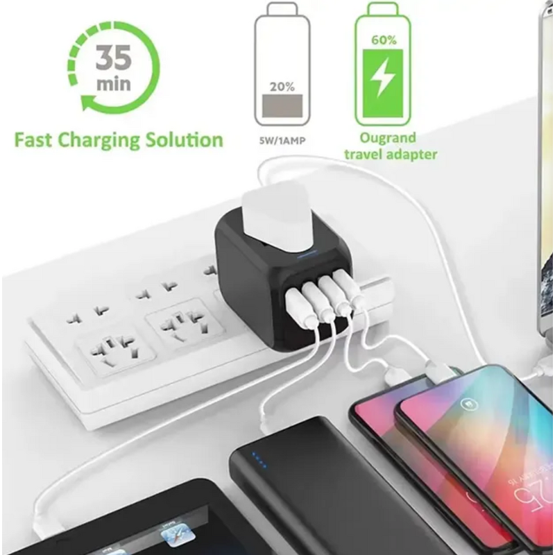 Universal Travel Adaptor Factory - OEM Fireproof 4 USB Type C AC Power with UK EU AU US Plug