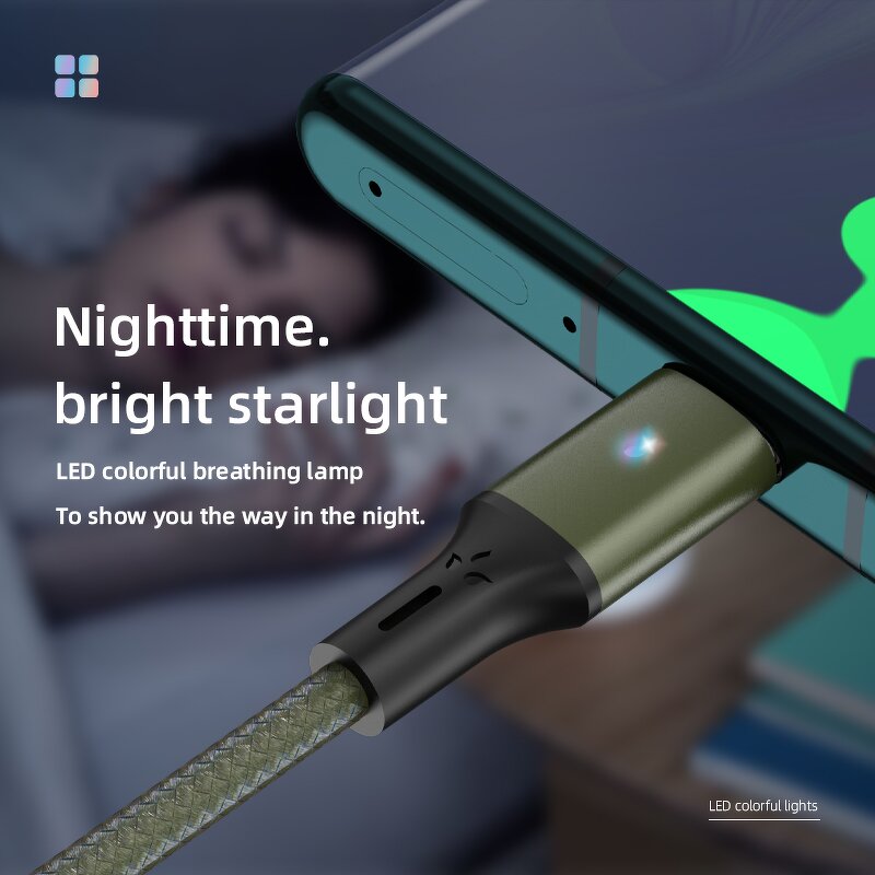 Data Cable Supplier - OEM Single Head Nylon Braided 3A Fast Charging Type-C Colorful Light