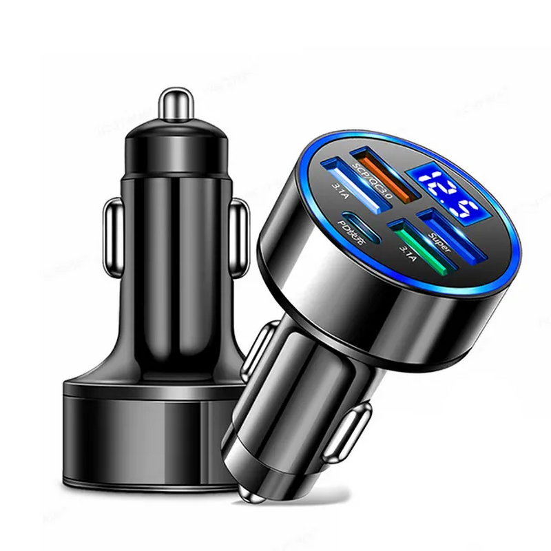 Car Charger Manufacturer - OEM LED 5-Port with Fast Charge PD QC3.0 USB C for Phone Earphones