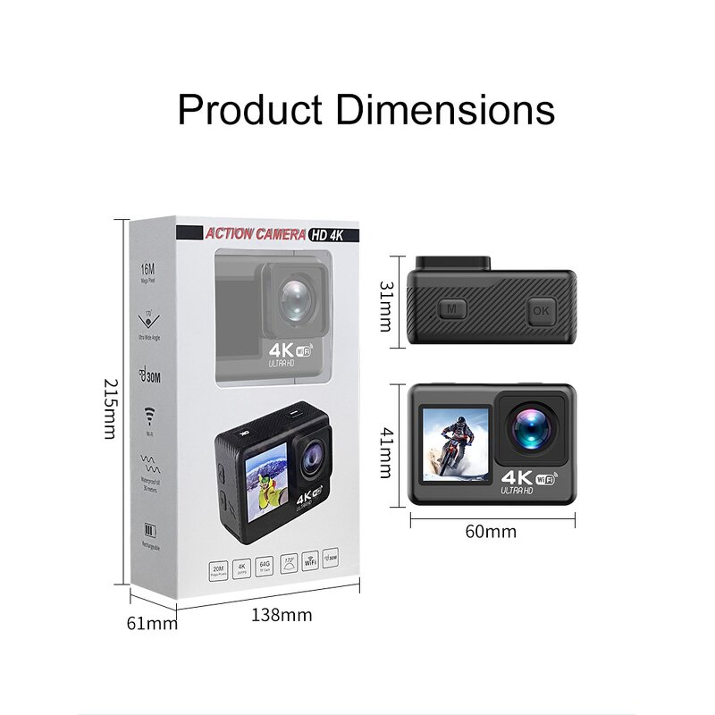 Action Camera Manufacturer - OEM High Definition 4K 1080P 60FPS Touch Screen for GoPro YouTube