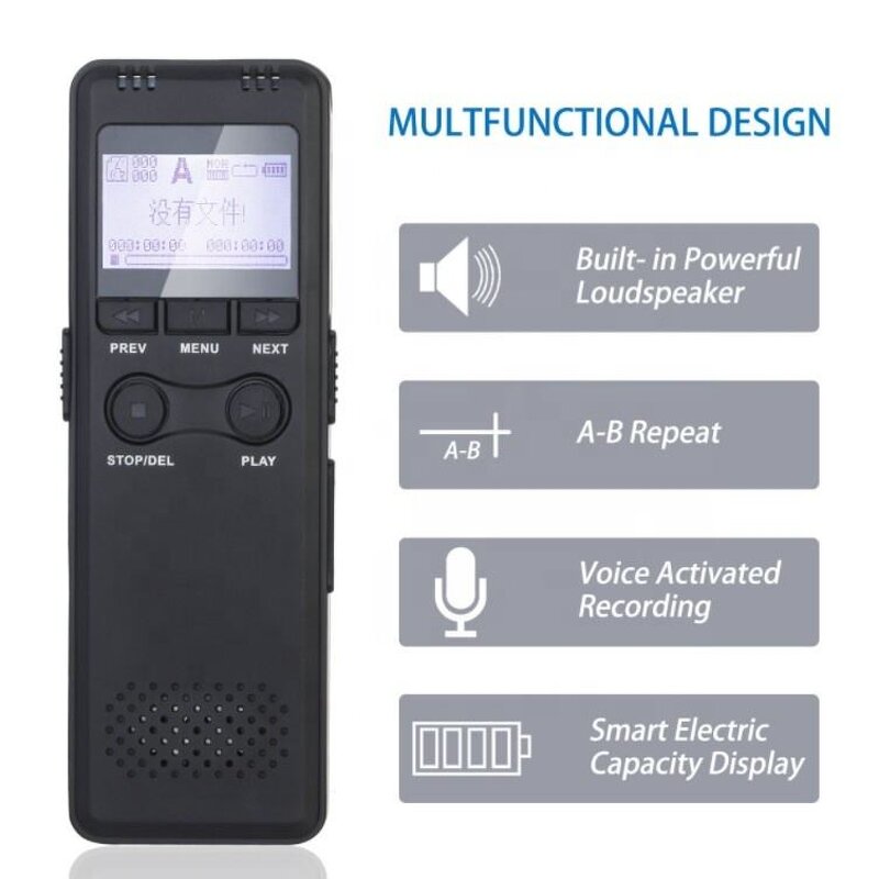 High Recording Digital Recorder Factory - OEM 8GB 1536KBPS Activated Mic Speaker WAV Format Metal