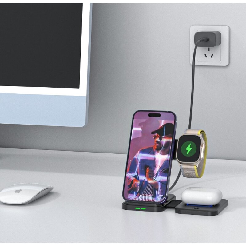 Wireless Charging Stand Supplier - OEM 2024 New Desktop 3-in-1 Foldable Magnetic 15 Watt Fast
