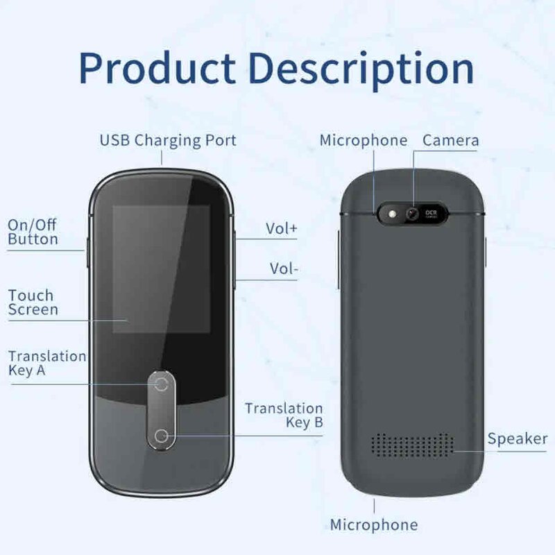 AI Voice Translator Factory - OEM W9 Intelligent IPS Screen Touch Control Instant Voice Broadcast