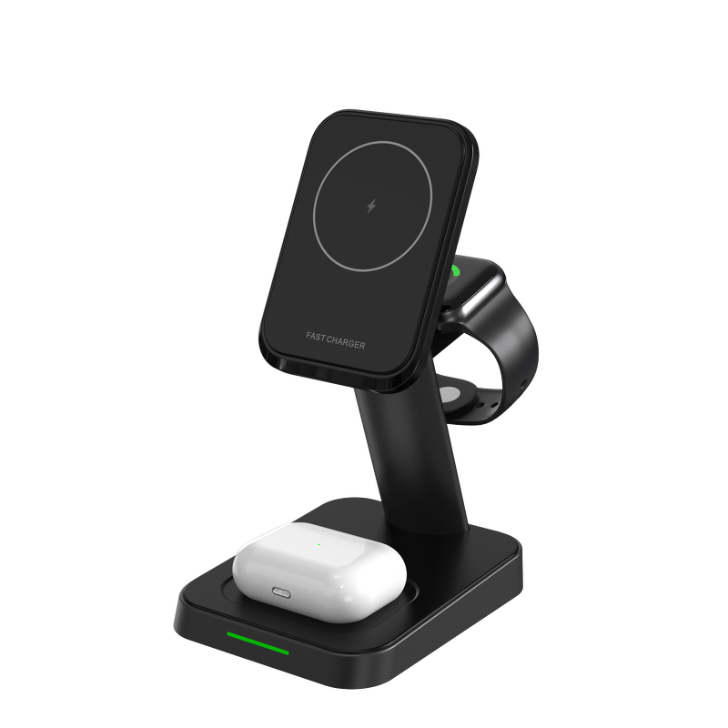 Magnetic Wireless Charger Factory - OEM 2024 New 3 in 1 for Smart Watch Earbuds Mobile 15W
