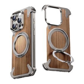 Phone Case Manufacturer - OEM Walnut Wood Magnetic Frameless with Rotate Ring Stand