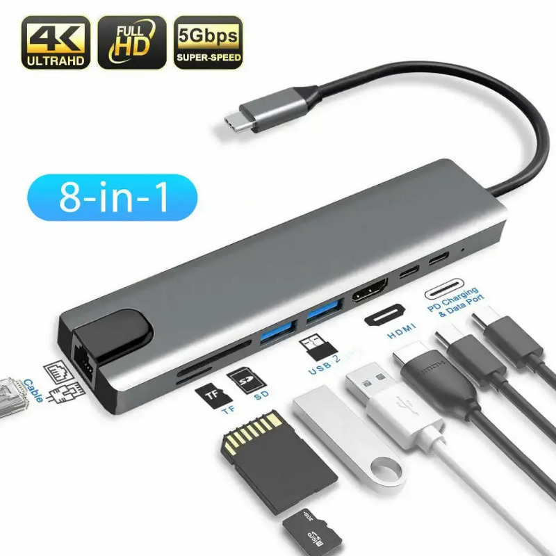 Multi Function USB Hub Supplier - OEM 8 in 1 for MacBook Pro and Type C Windows Laptops