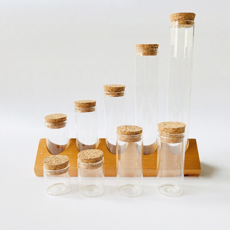 Glass Test Tube Factory - Clear Round Flat Bottom Cork Lid Vial Bottle