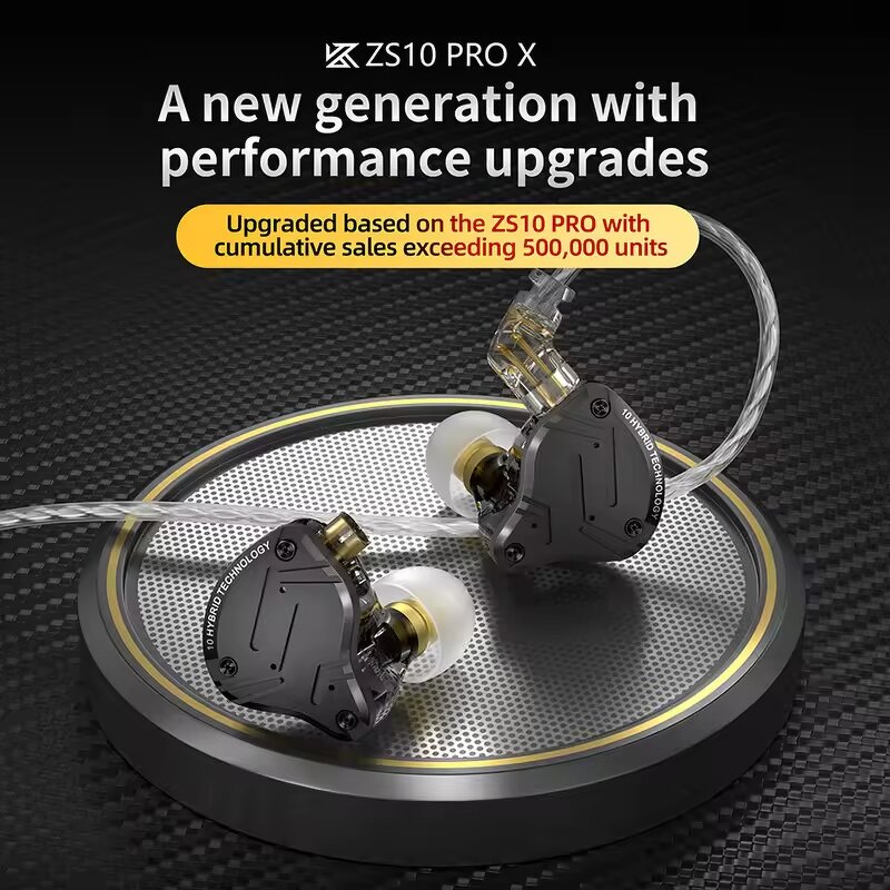 Hybrid Earbuds Factory - KZ ZS10 PRO X 1DD+4BA HiFi Heavy Bass IPX-4