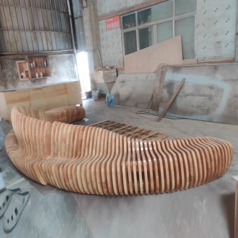 Parametric Bench Sofa Factory - OEM Custom Designer Solid Wood Unique Shaped for Hotel Lobby Waiting