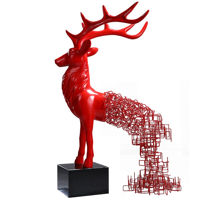 Abstract Animal Sculpture Manufacturer - OEM Customizable Red Handmade Resin Fiberglass Deer Statues Angel