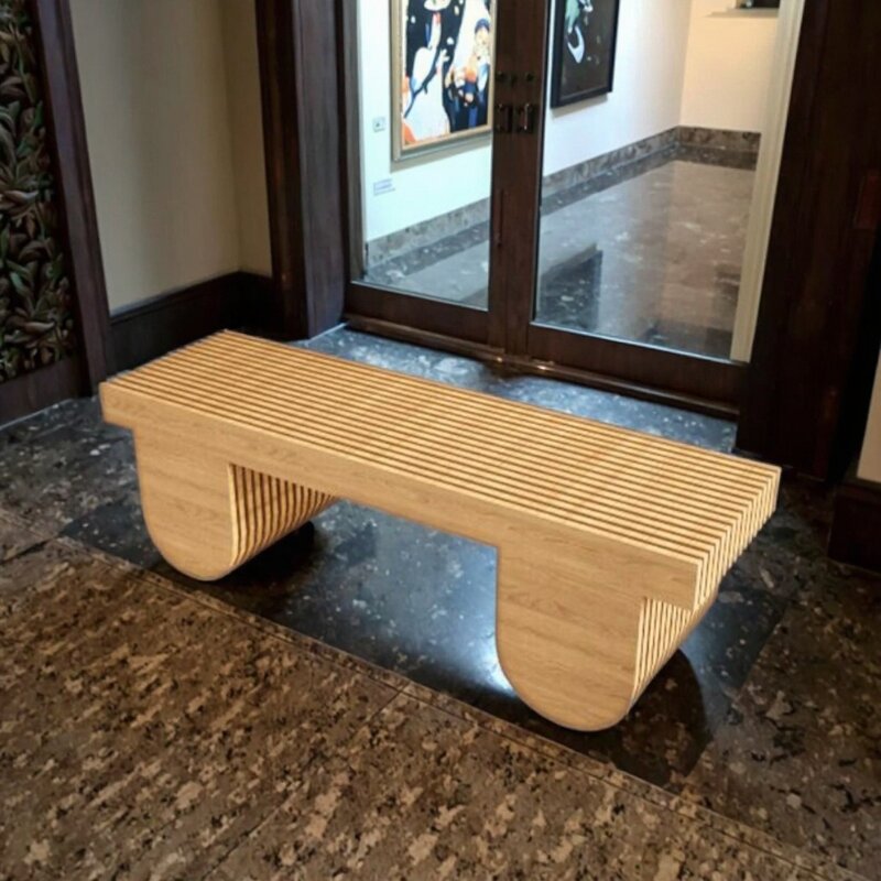 Parametric Bench Supplier - OEM Premium Modern Wavy Solid Wood CNC Cut Hotel Lobby Airport