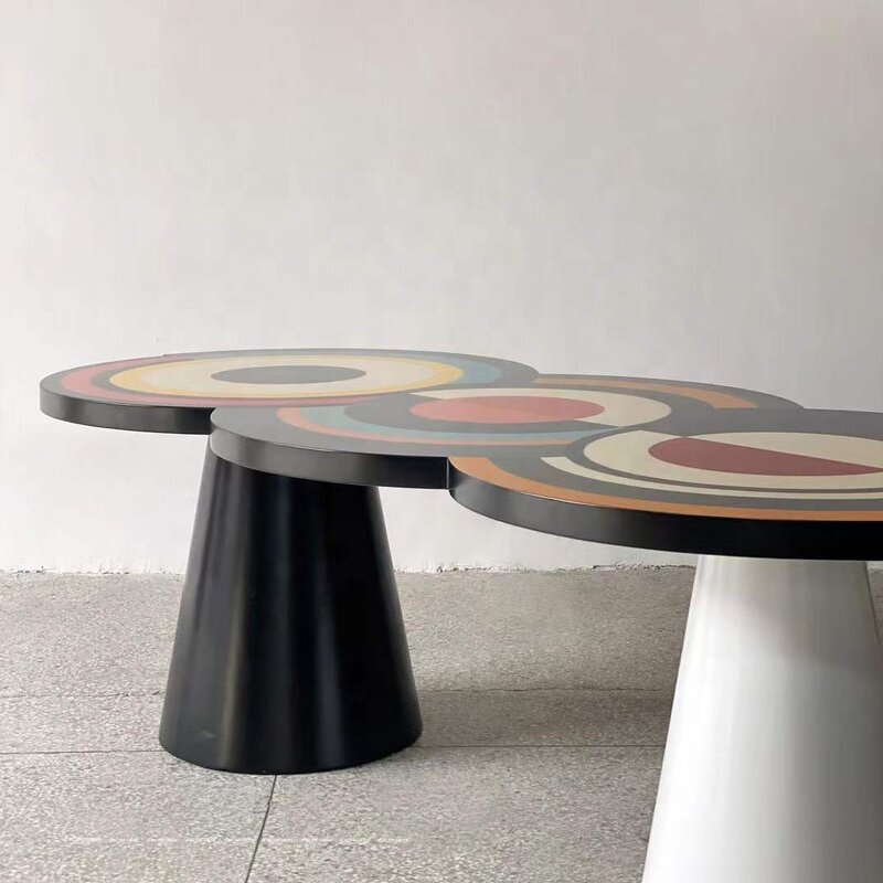 Coffee Table Factory - OEM Stylish Nordic Modern with Geometric Hand-painted Design FRP Material