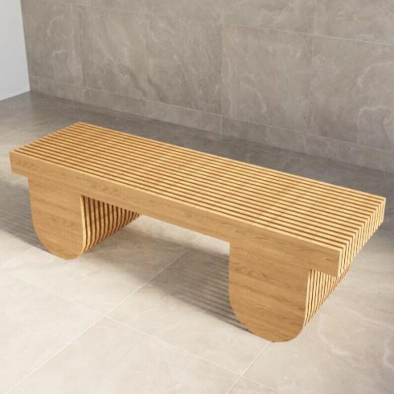 Parametric Bench Supplier - OEM Premium Modern Wavy Solid Wood CNC Cut Hotel Lobby Airport