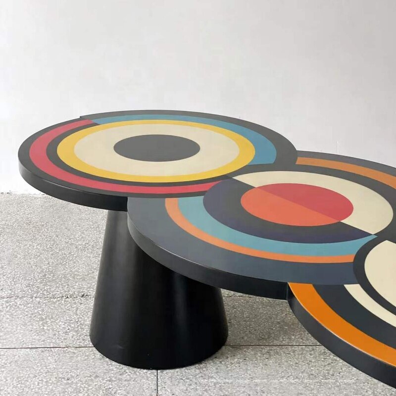 Coffee Table Factory - OEM Stylish Nordic Modern with Geometric Hand-painted Design FRP Material
