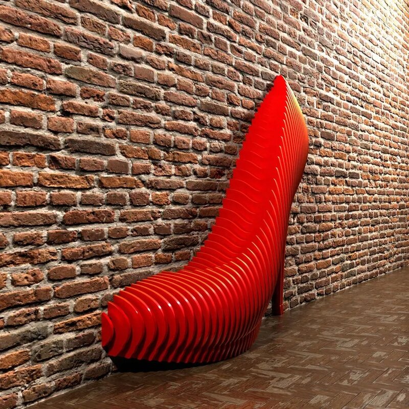 Wall-Mounted Sofa Backrest Supplier - OEM Customizable Parametric Red High Heel Shape Solid Wood Public
