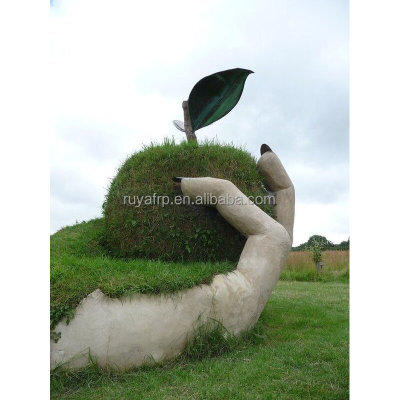 Outdoor Sculpture Factory - OEM Custom Modern Large Fiberglass Hand-Held Apple Statue Religious Angel
