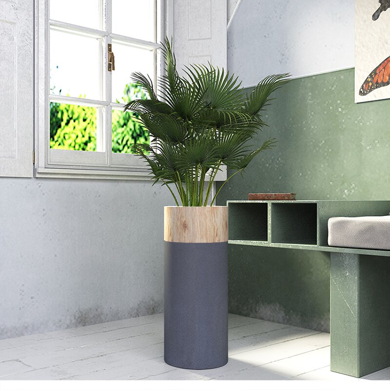 Cylinder Fiberglass Planter Manufacturer - OEM Northern Europe Design Decorative Pot Stand Interior Wood Grain