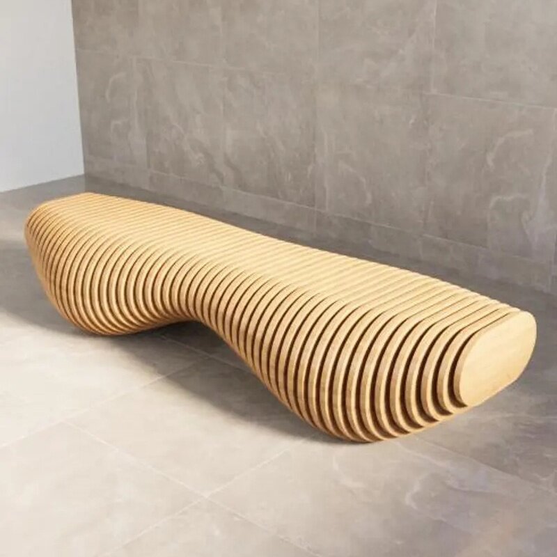 Parametric Bench Manufacturer - OEM Wavy Wooden Design for Hotel Lobby Airport Lounge Hospital Waiting