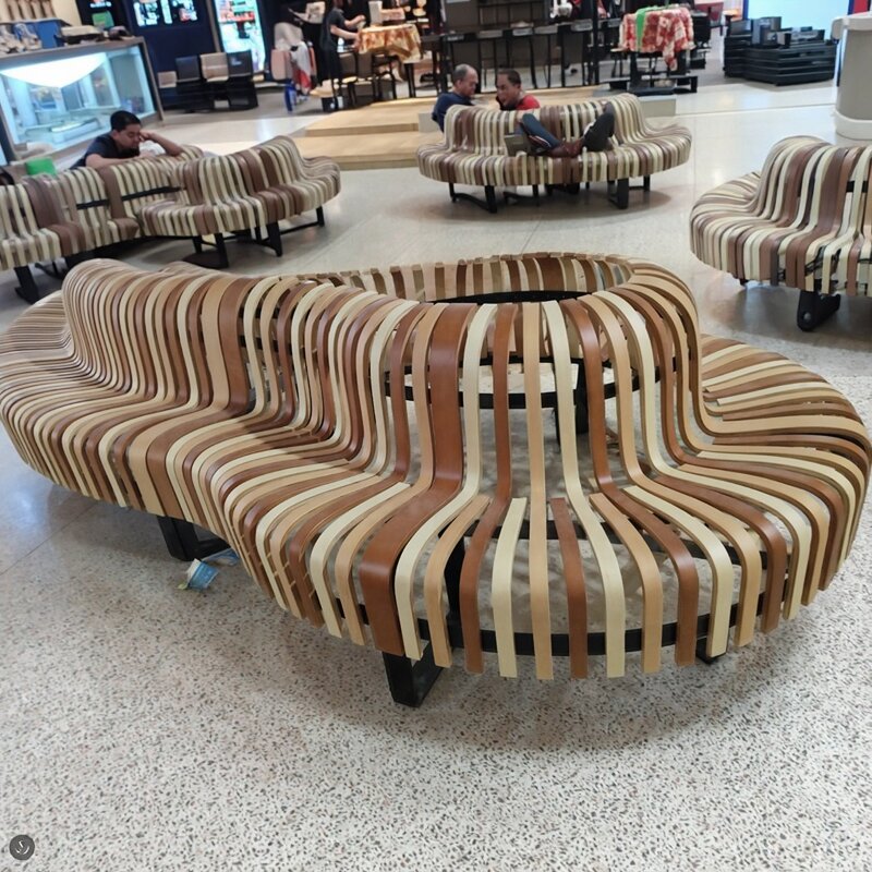 Curved Wood Bench Manufacturer - OEM Modern Colorful for Comfortable Waiting Resting Public Spaces