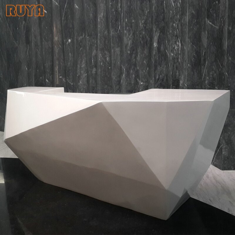 Fiberglass Reception Desk Factory - OEM Graphic Sense Design Luxury White Modern Front Counter for Hotel Shop