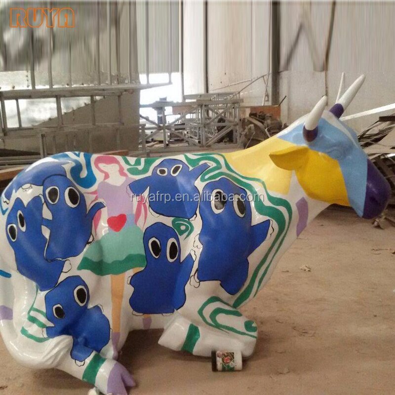 Fiberglass Cow Sculpture Supplier - OEM Life Size Color Painting for Park Landscaping Decoration