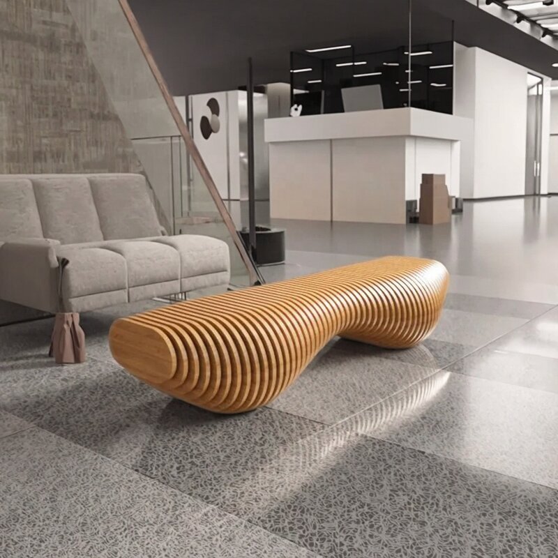 Parametric Bench Manufacturer - OEM Wavy Wooden Design for Hotel Lobby Airport Lounge Hospital Waiting