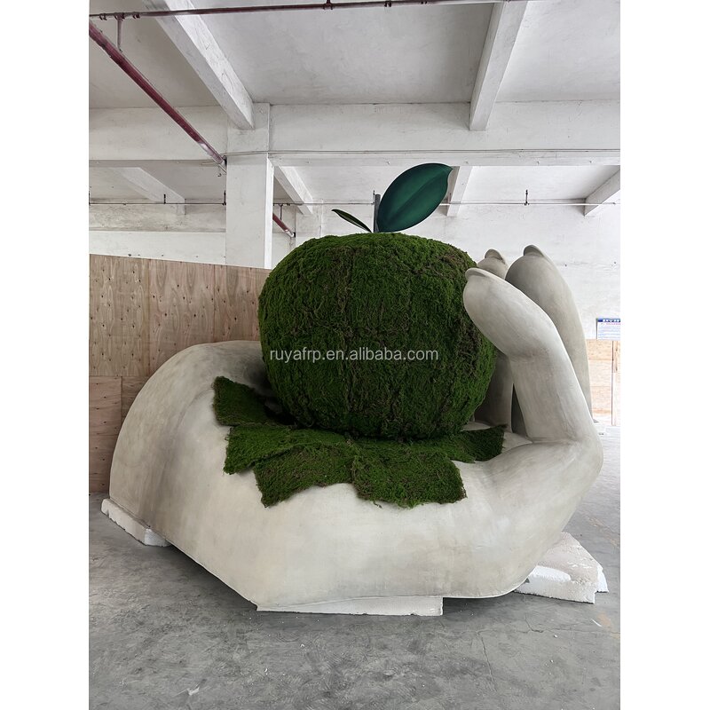 Outdoor Sculpture Factory - OEM Custom Modern Large Fiberglass Hand-Held Apple Statue Religious Angel