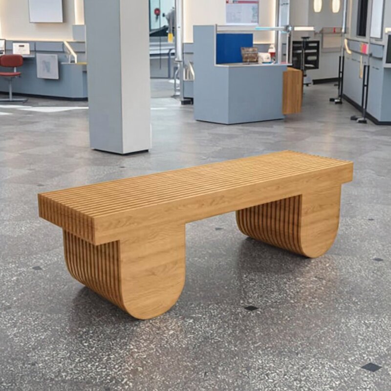 Parametric Bench Supplier - OEM Premium Modern Wavy Solid Wood CNC Cut Hotel Lobby Airport