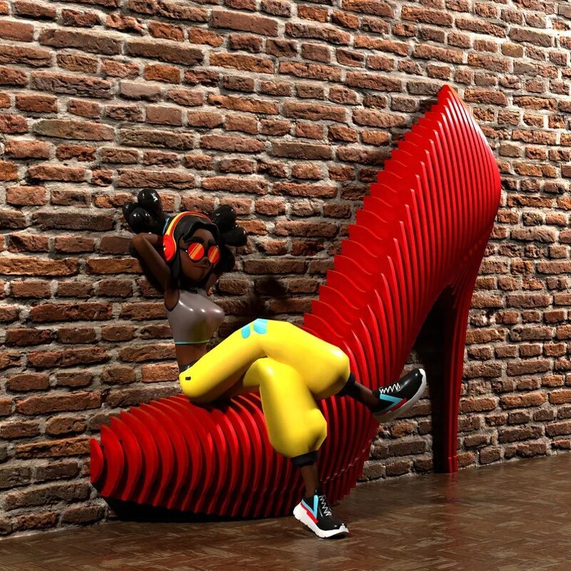 Wall-Mounted Sofa Backrest Supplier - OEM Customizable Parametric Red High Heel Shape Solid Wood Public