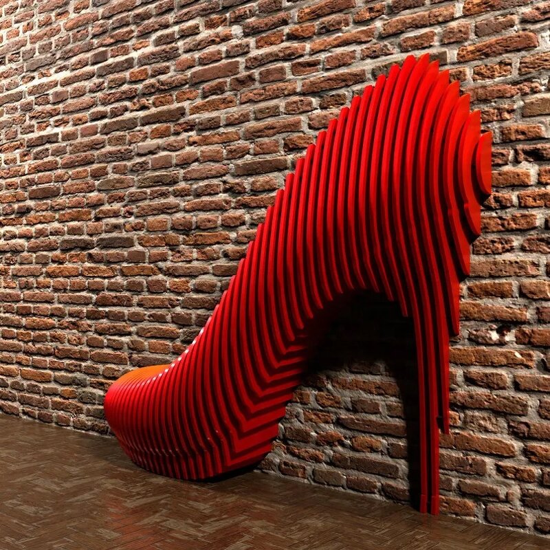 Wall-Mounted Sofa Backrest Supplier - OEM Customizable Parametric Red High Heel Shape Solid Wood Public