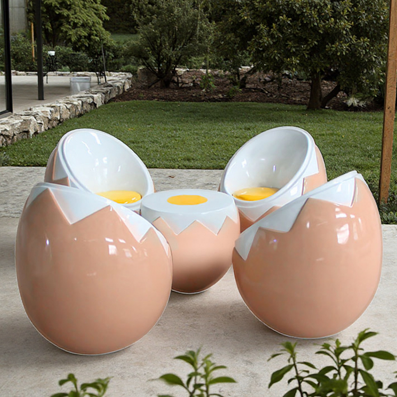 Garden Furniture Set Manufacturer - OEM Creative Egg Shell Pato Unique Fiberglass for Dining Coffee Table