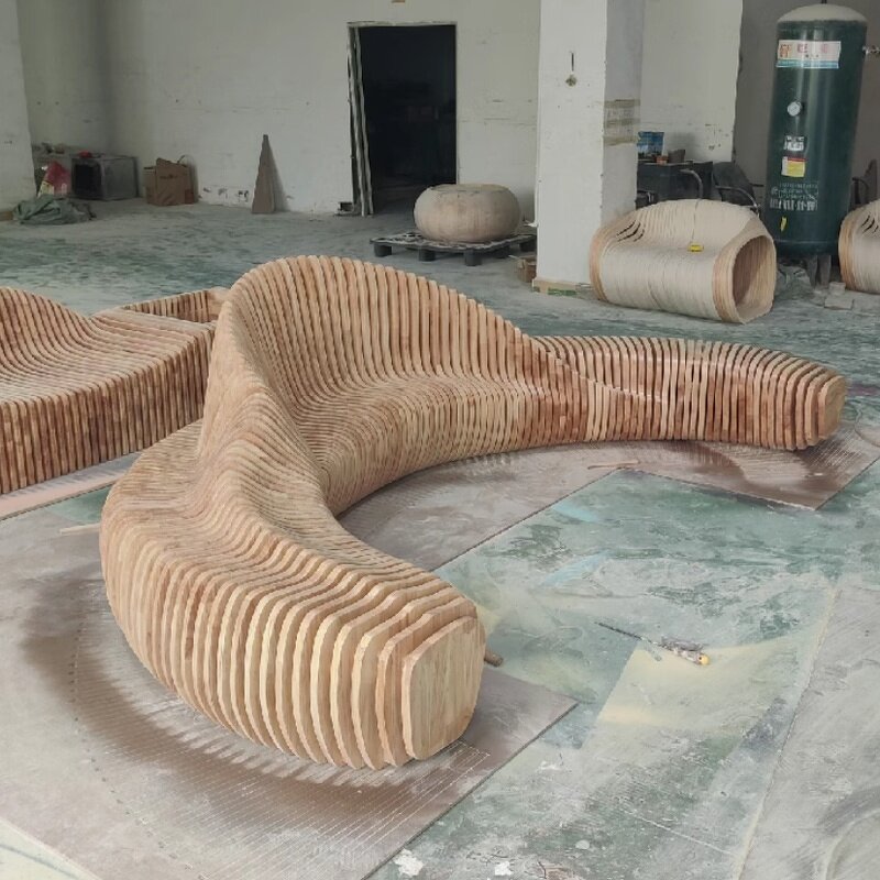 Parametric Bench Sofa Factory - OEM Custom Designer Solid Wood Unique Shaped for Hotel Lobby Waiting