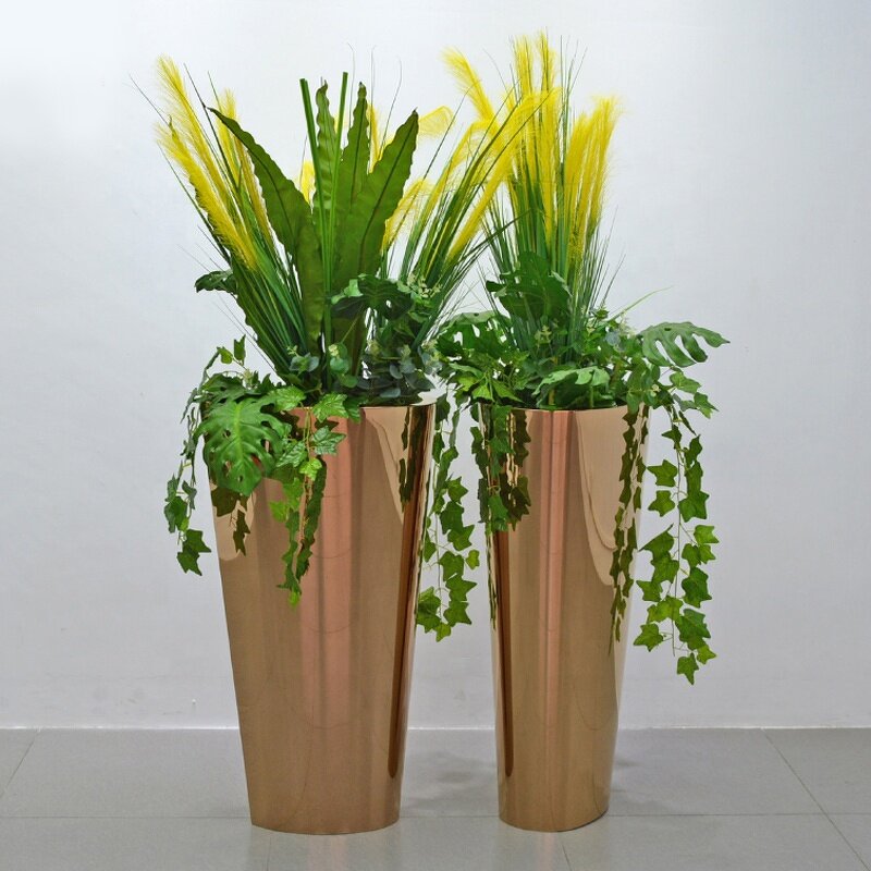 Metal Planter Column Supplier - OEM Gold ODM Available Green Space Solution Shopping Mall Lobby Decor