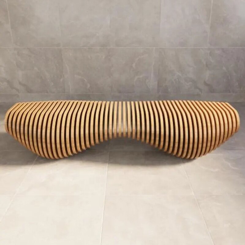 Parametric Bench Manufacturer - OEM Wavy Wooden Design for Hotel Lobby Airport Lounge Hospital Waiting