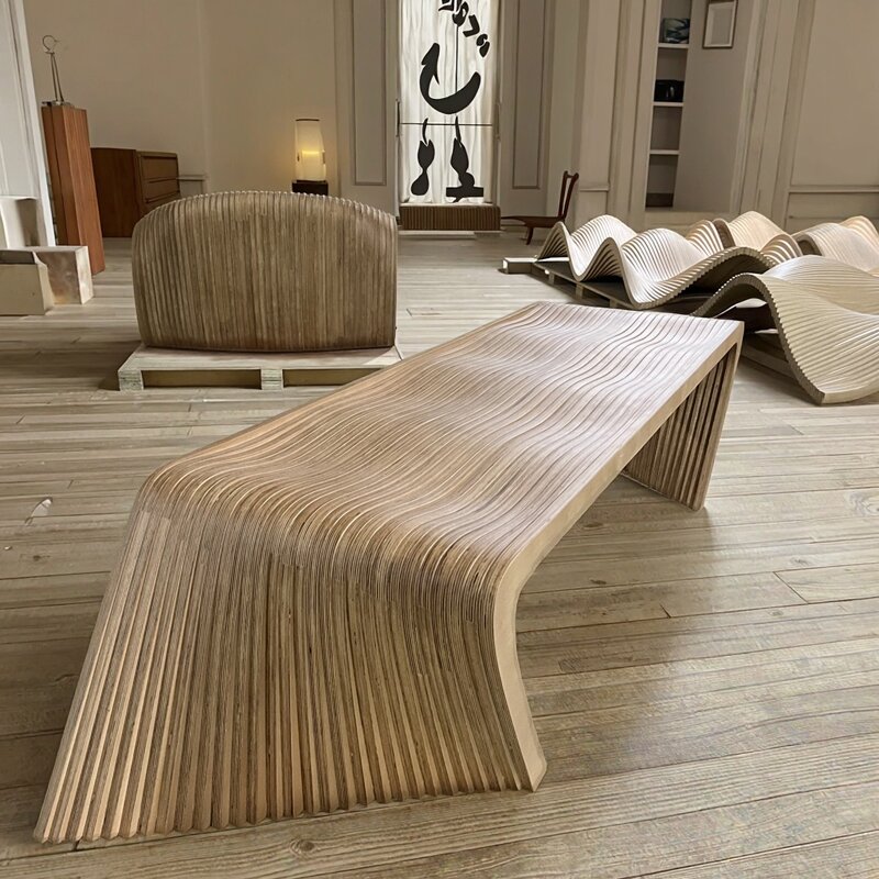 Long Bench Factory - OEM Modern Parametric Solid Wood Artistic for Hospital Outdoor Public Waiting
