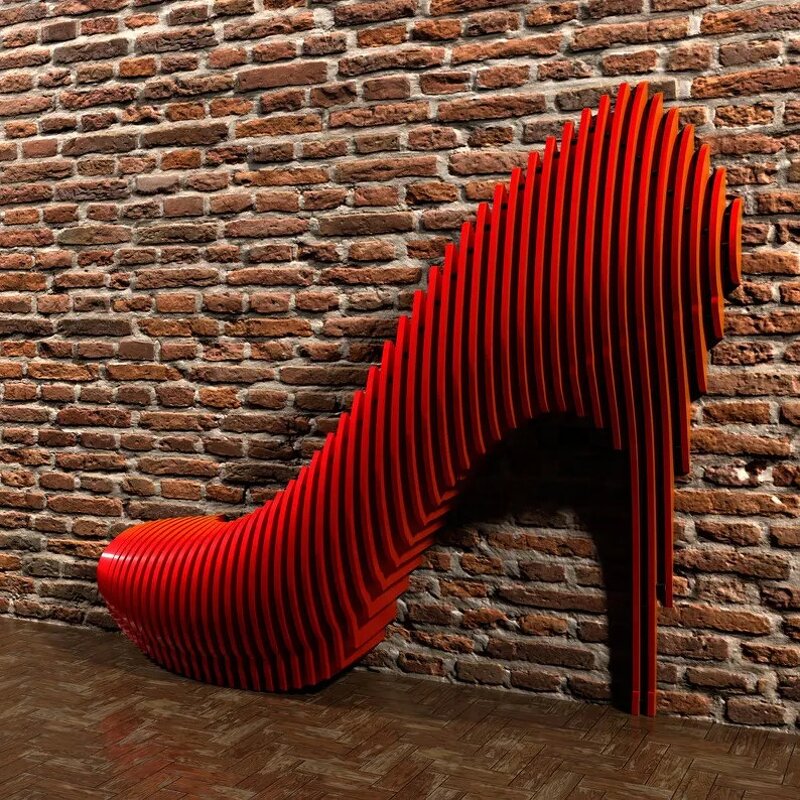 Wall-Mounted Sofa Backrest Supplier - OEM Customizable Parametric Red High Heel Shape Solid Wood Public