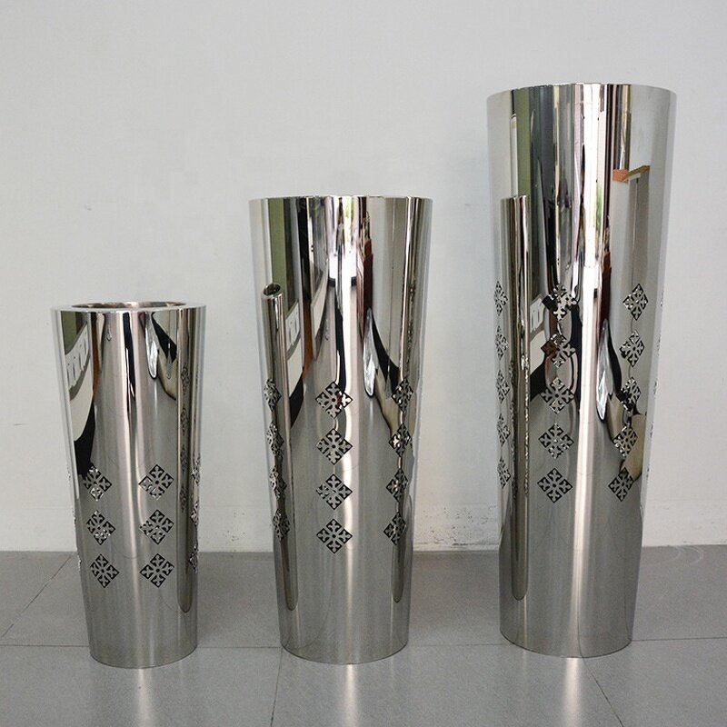 Stainless Steel Vase Factory - OEM 304 Cylindrical Tall Custom Sizes Parks Hospitals Airports Commercial