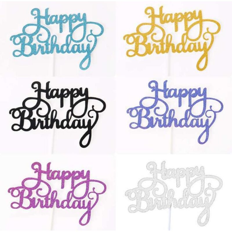 Happy Birthday Cake Topper Supplier - Glitter Calligraphy Bling Sparkle