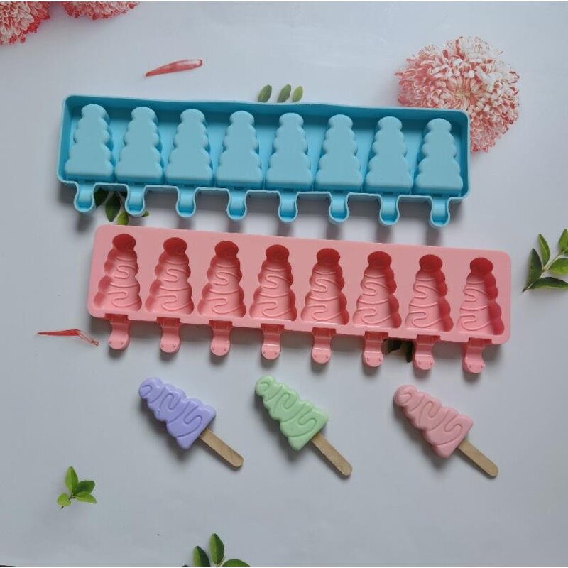 Silicone Ice Cream Mold Supplier - 8 Cavity Christmas Tree Shape DIY